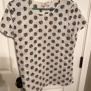 LOFT white blouse with black spots, size small
